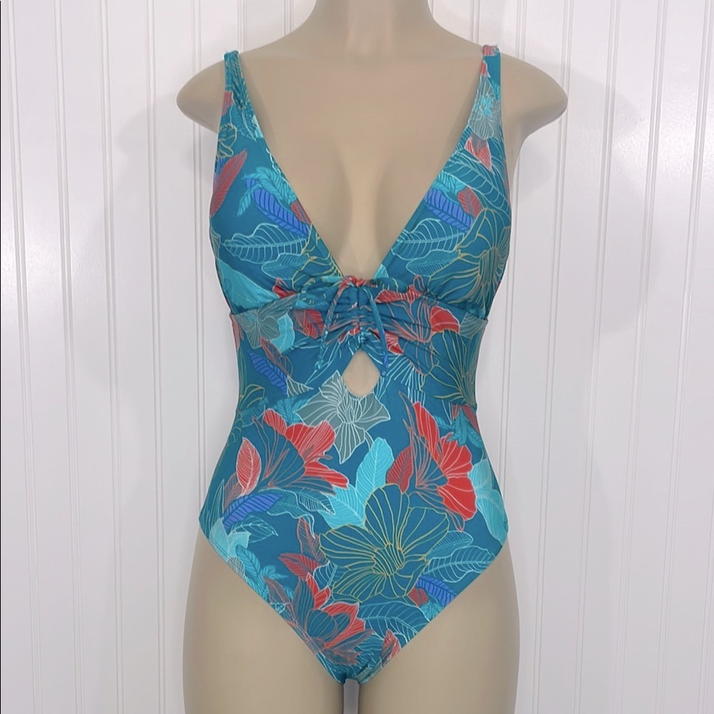 Kenneth Cole Tropical Floral Tummy Toner One-Piece Swimsuit Medium NWOT
